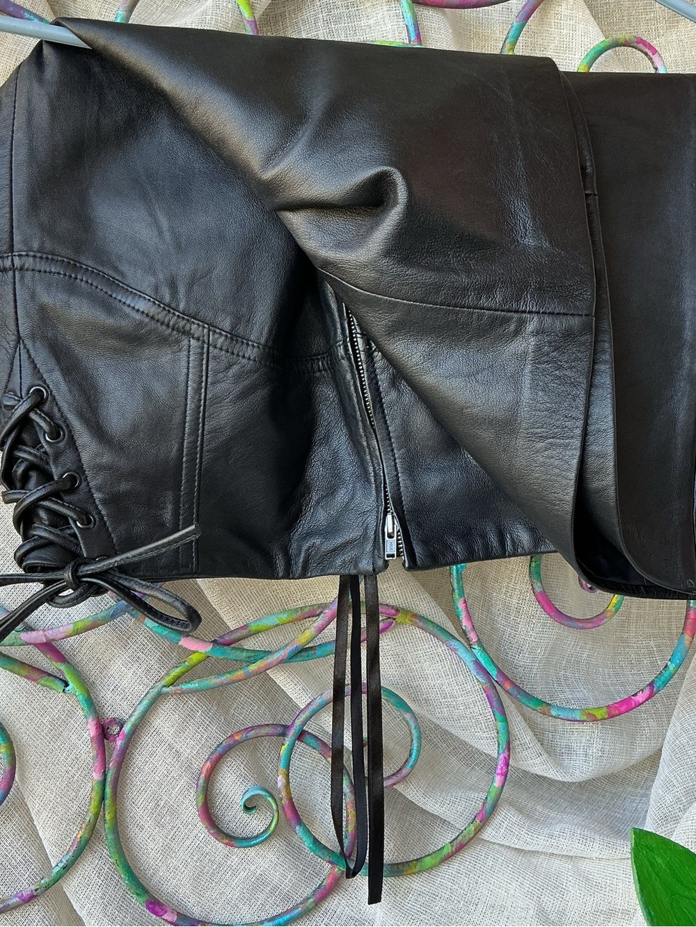 Express Black Faux Leather Midi Skirt with Side Lace-Up